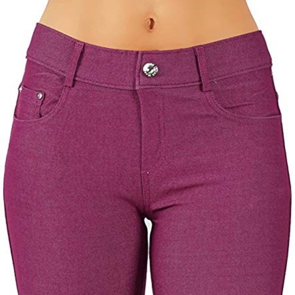 Jean Look Jeggings Tights Slim Fit Pull Up Pants - Picture 4 of 5